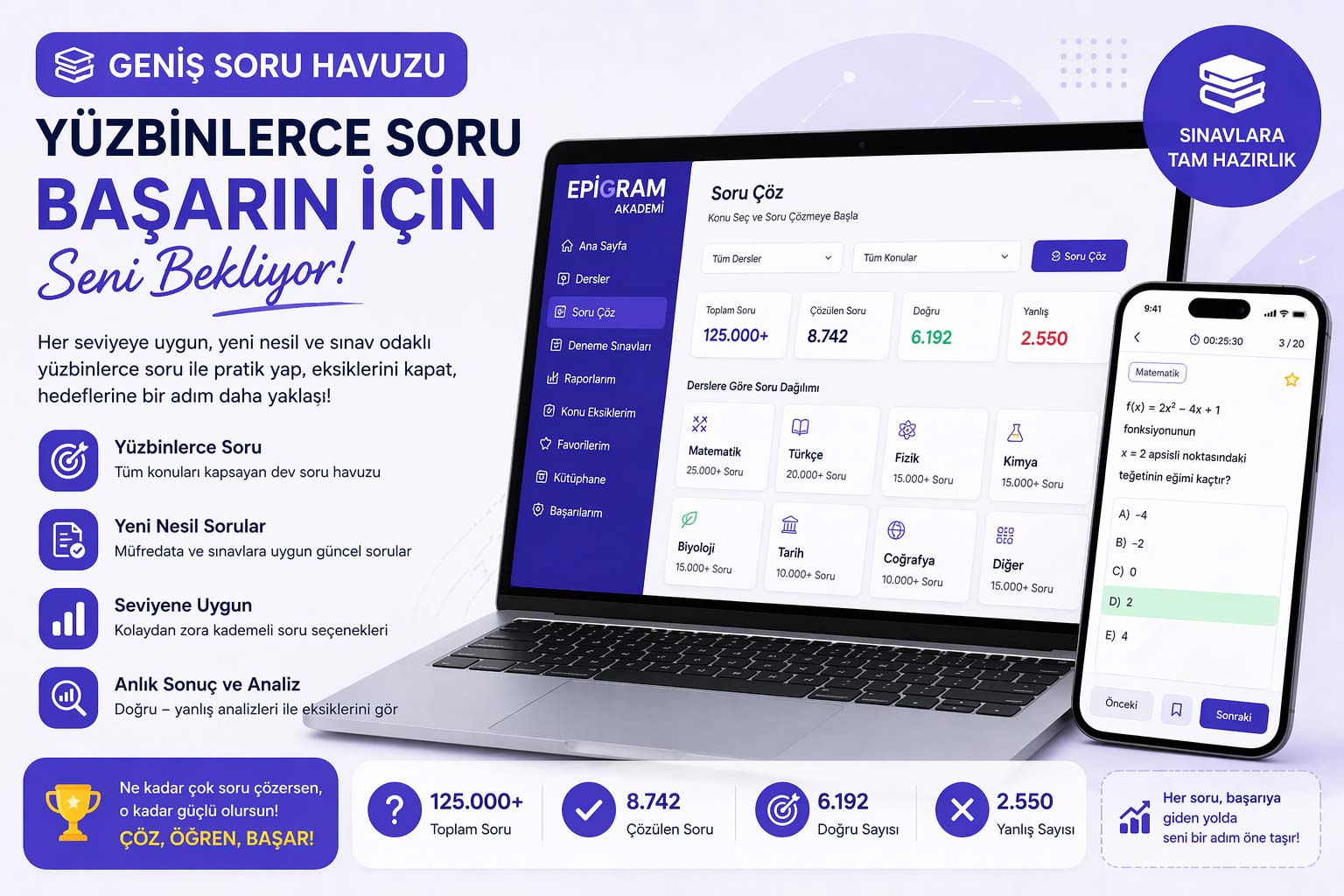 Geniş Soru Havuzu (Yüzbinlerce Soru)